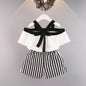 Two-piece Frilled Chiffon Shirt With Striped Shorts