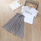 Girls Chiffon Wide Leg Pants Pleated Flying Sleeve Top Set