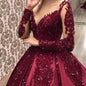 Deep V-Neck Sexy Dress Wedding Bride New Long Sleeve