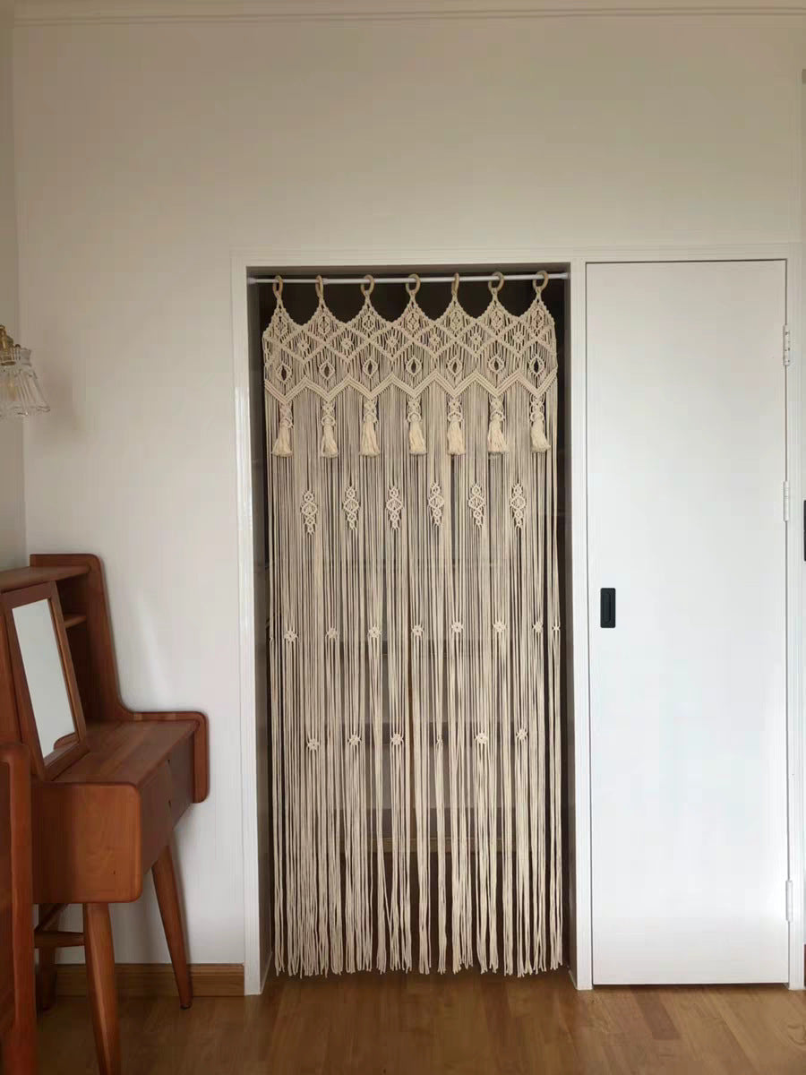 Hand-Woven Cotton Curtain Tapestry, 85 x 200 cm