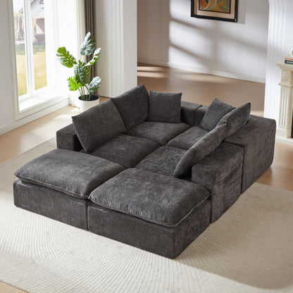 Sectional Sofa Cloud Modular Chenille Dark Gray 6 Seat