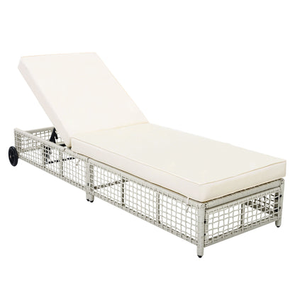 Outdoor Lounge Chair, 5-Position Adjustable Rattan Chaise with Cushion and