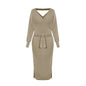 new SEXY RED Autumn And Winter Knitted Slim Double V-Neck FALL Sweater DRESS FOR WOMEN