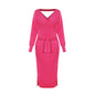 new SEXY RED Autumn And Winter Knitted Slim Double V-Neck FALL Sweater DRESS FOR WOMEN