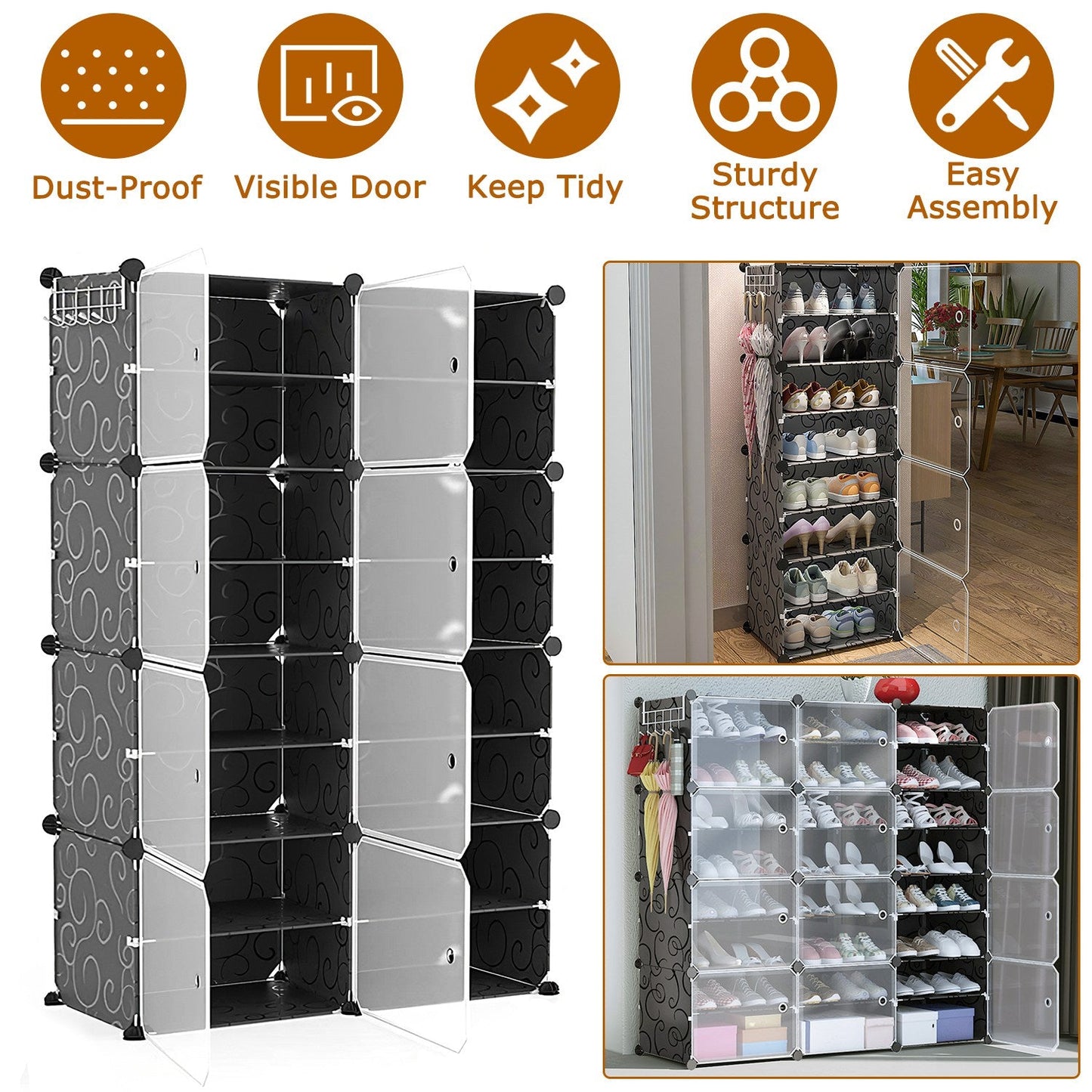 8-Tier Shoe Rack Organizer with Transparent Doors, 32 Pairs