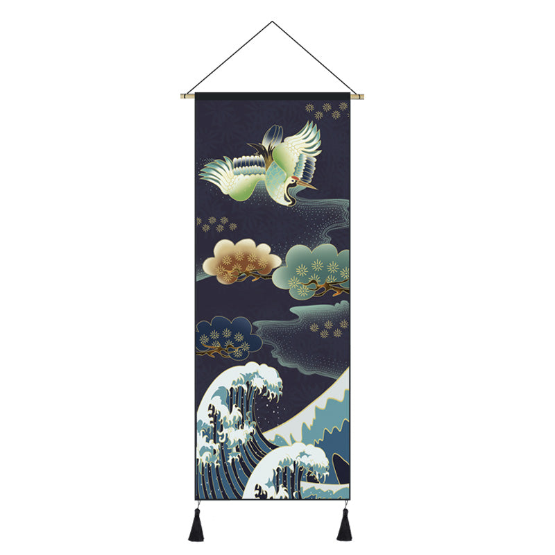 Japanese Style Scroll Painting of Crane, Landscape, or Lady