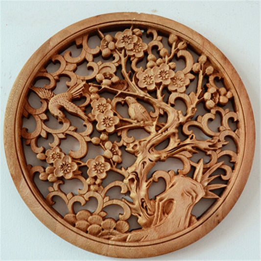 Camphor Solid Wood Living Room Chinese Style Round Antique-Like Blessing Porch Wall Hanging