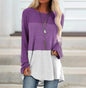 New Women's Long Sleeved Round Neck Stitching Casual Plus Size T Shirt