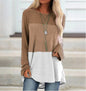 New Women's Long Sleeved Round Neck Stitching Casual Plus Size T Shirt
