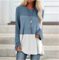 New Women's Long Sleeved Round Neck Stitching Casual Plus Size T Shirt