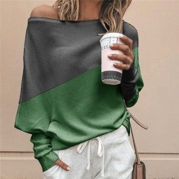 Loose Plus Size Women's Stitching Contrast Long Sleeves