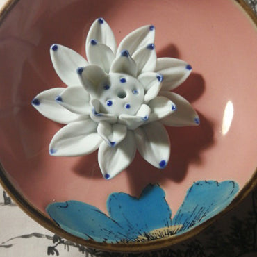 Lotus Leaf Ceramic Incense Burner Plate – Hand-Painted