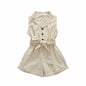 Multicolor Girls' Solid Lapel Sleeveless Single-breasted One-piece Shorts