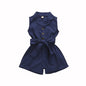 Multicolor Girls' Solid Lapel Sleeveless Single-breasted One-piece Shorts