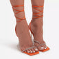 Lace-up Plus Size Women's Fashion Shoes Transparent Heel Sandals With Rhinestones