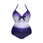 Lovely Plus Size Boho Gradient Bow-tie Decoration Red One-piece Swimsuit