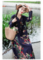 Literary Retro V-neck Plus Size Loose Long-sleeved Dress