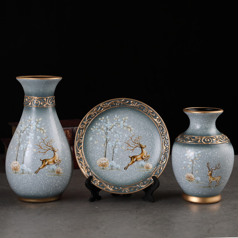 Creative Wedding Gift Home Furnishings Retro Ceramic Vase Living Room Three-Piece Wine Cabinet Decoration Ornaments