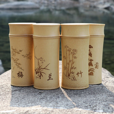 The Four Gentlemen | Hand-Carved Bamboo Tea Caddy