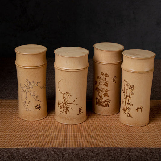 The Four Gentlemen | Hand-Carved Bamboo Tea Caddy