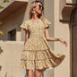 Summer New Product Printed V-Neck Short Sleeve Chiffon Dress