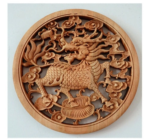 Chinese-Style Carved Camphor Wood Small Pendant Wall Hanging or Furniture Use