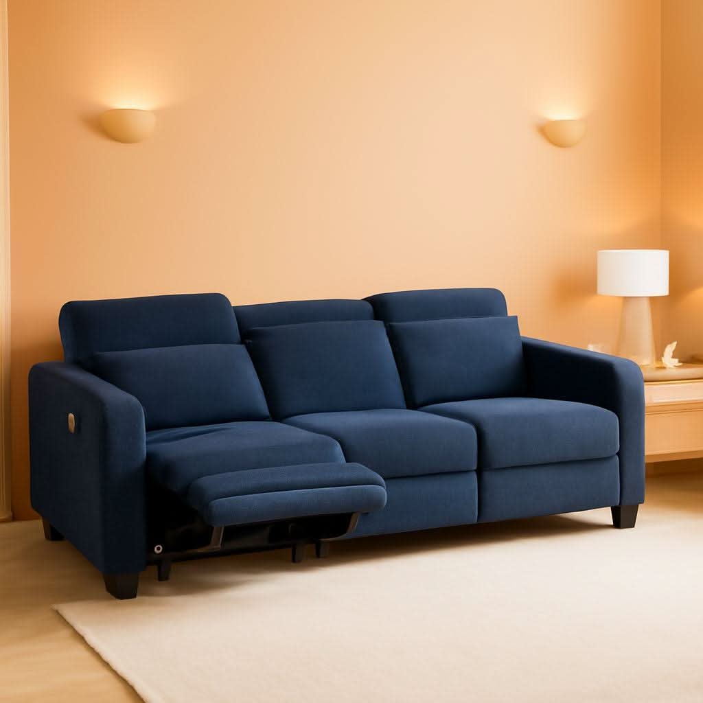 Navy Blue Zero Wall Hugger Power Reclining Sofa USB Ports