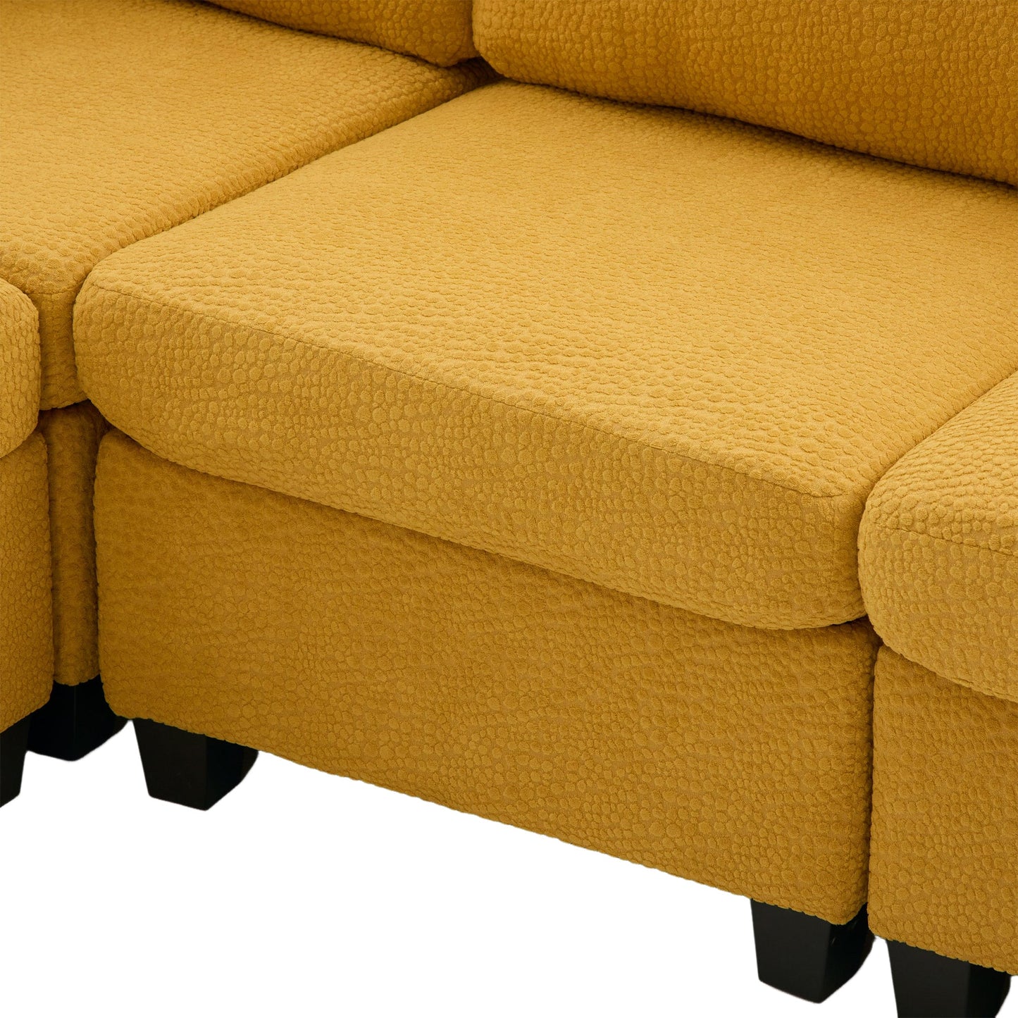 Sectional Sofa U-Shape 6 Seat Mustard Yellow Storage Ottoman