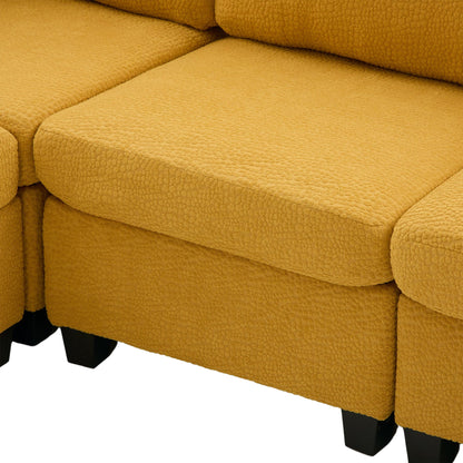 Sectional Sofa U-Shape 6 Seat Mustard Yellow Storage Ottoman