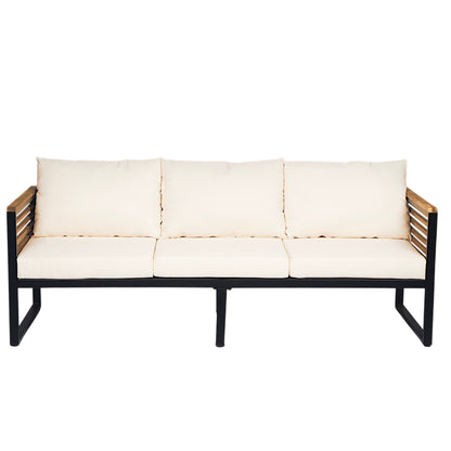 Outdoor Sofa Set 4 Piece Acacia Wood Steel Modern