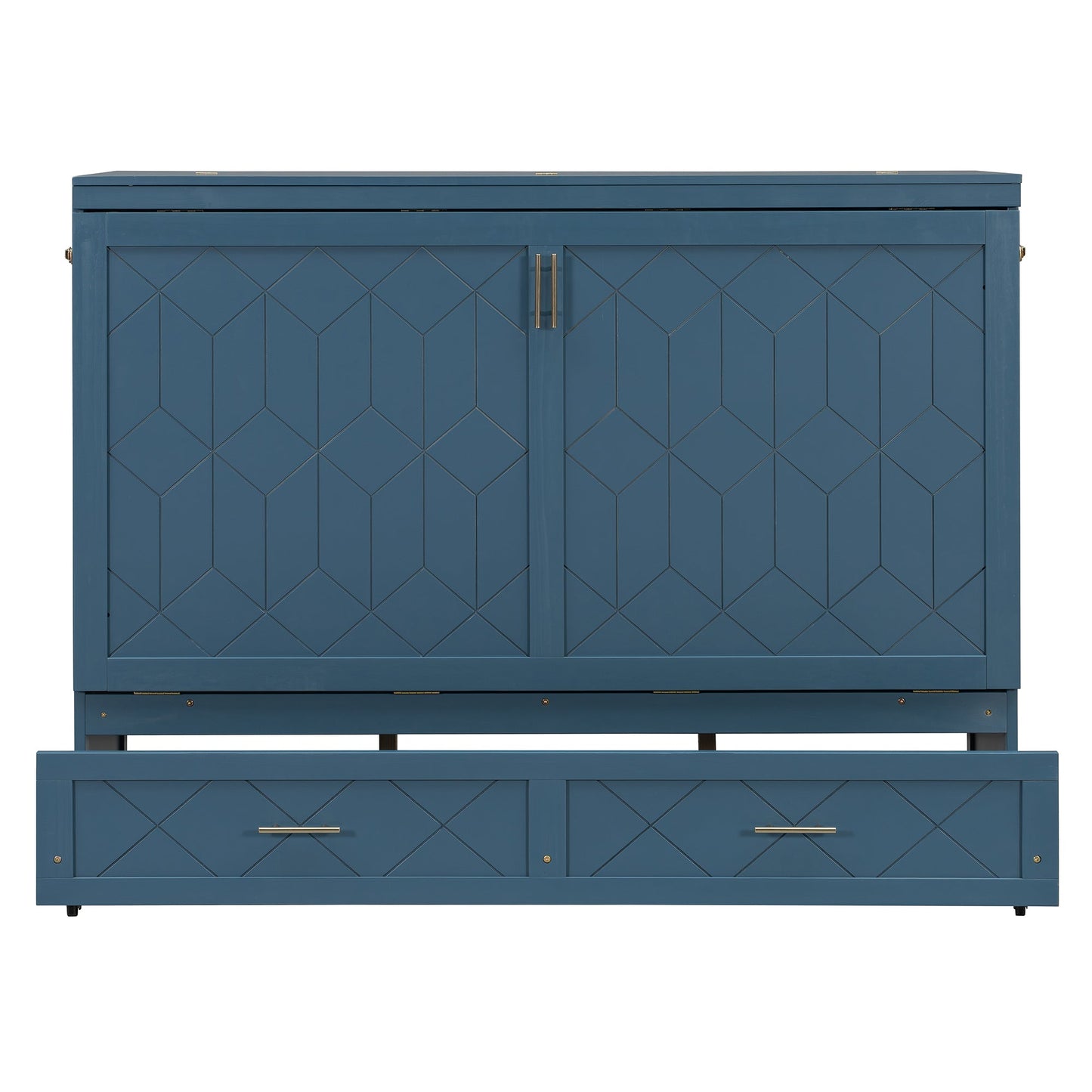 Queen Size Murphy Bed Wall Bed with Drawer and Sockets and USB Ports, Navy Blue