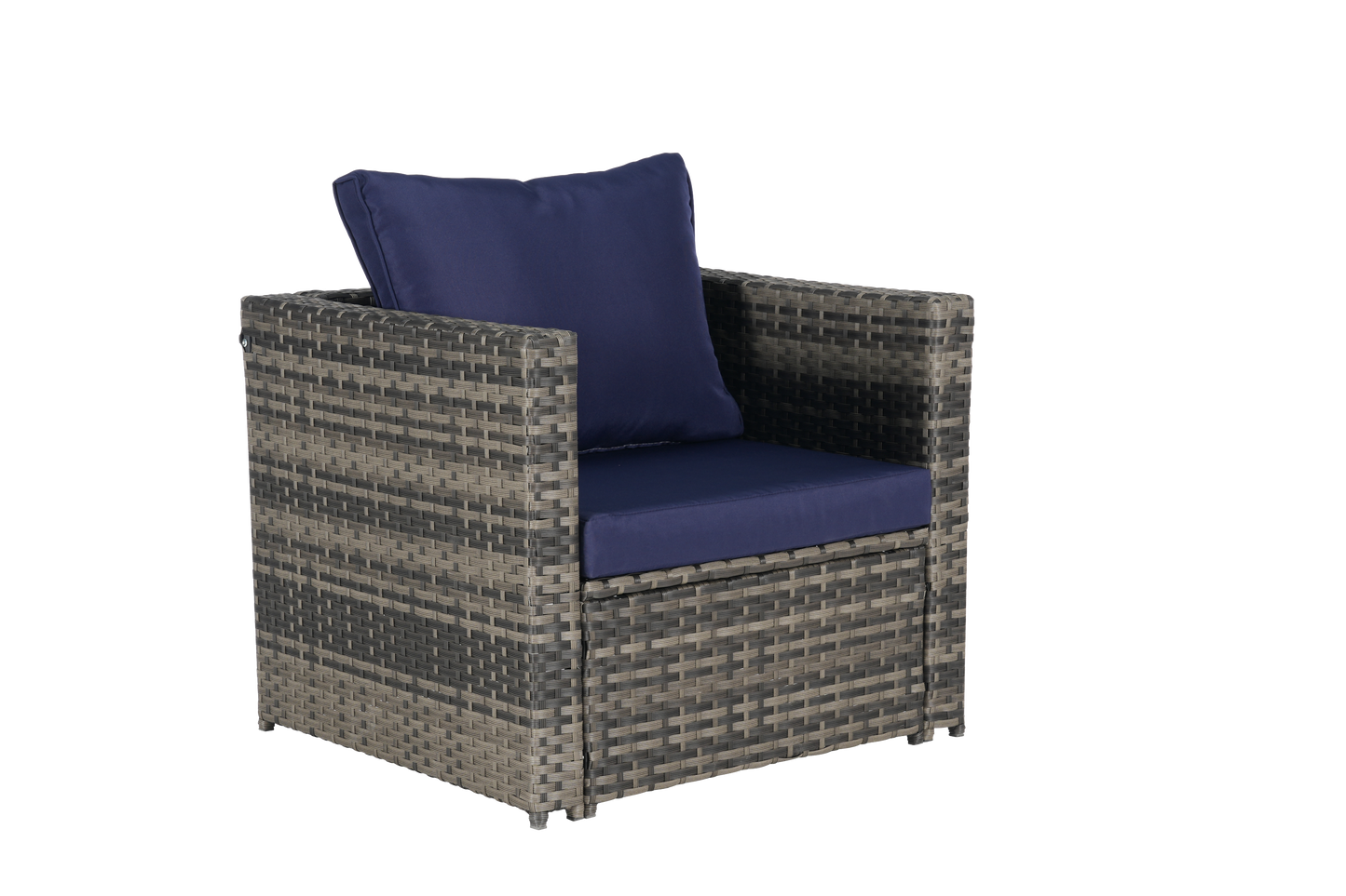 Outdoor Patio Set PE Rattan Steel Dark Blue Cushion 6 Piece Seats 8