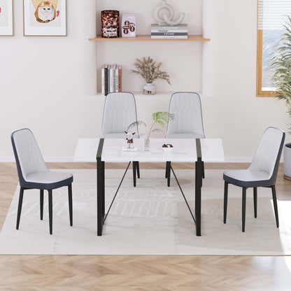 55 '4-person modern MDF dining table set, kitchen black metal leg dining table