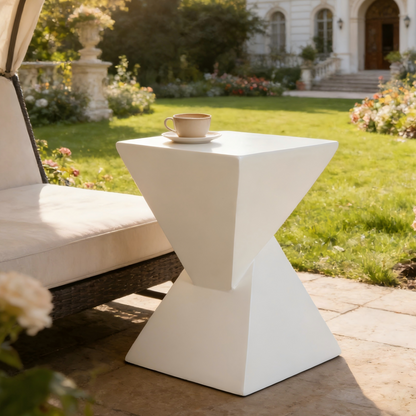 MGO X Design Side Table, White, Indoor Outdoor, 18 in H, 12.5 in Square Base