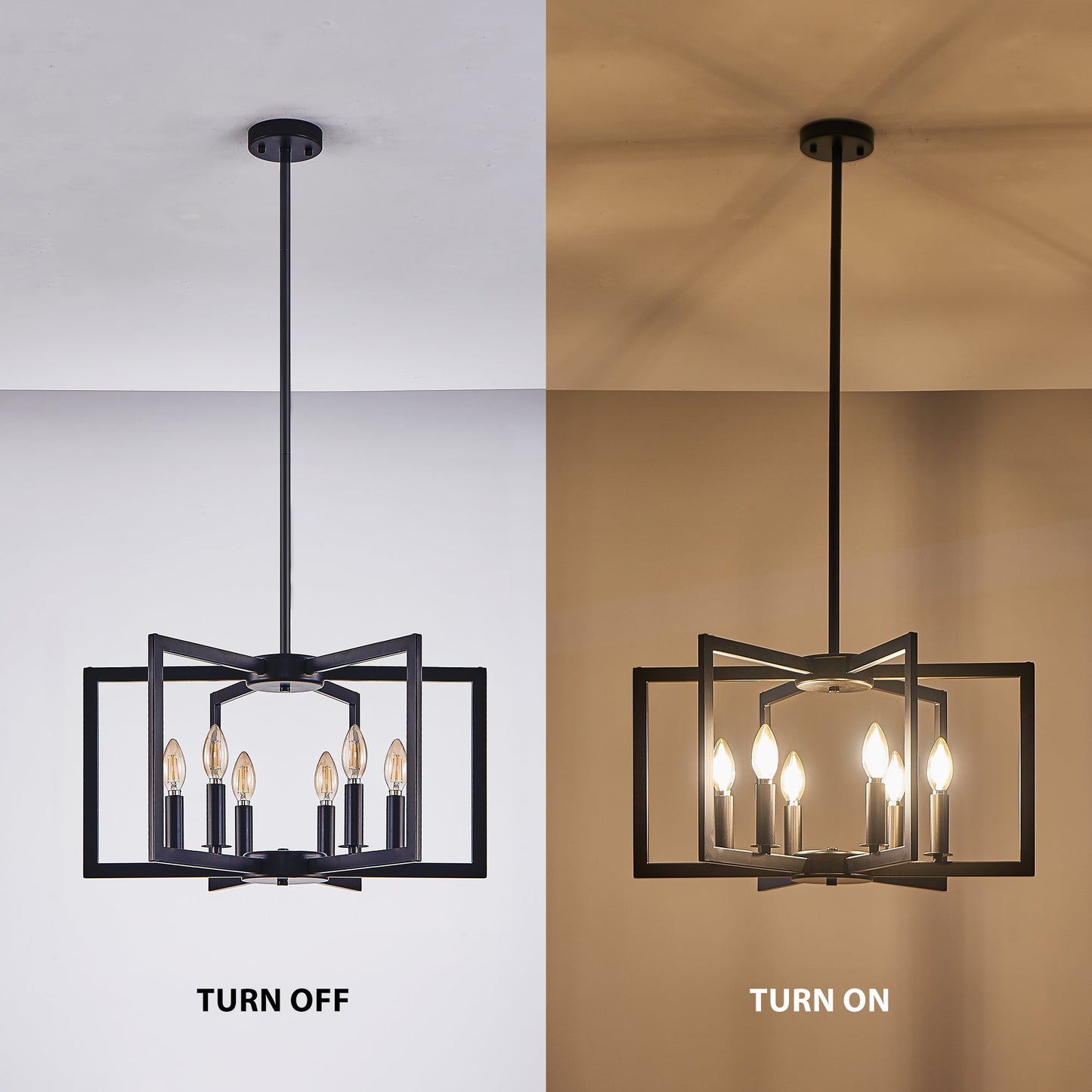 Chandelier Black Geometric 6-Light Industrial Metal Pendant 22 In