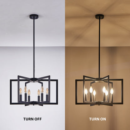 Chandelier Black Geometric 6-Light Industrial Metal Pendant 22 In