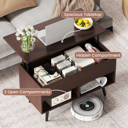 31.5 Inch Lift-Top Coffee Table with Hidden Storage and 2 Open Shelves