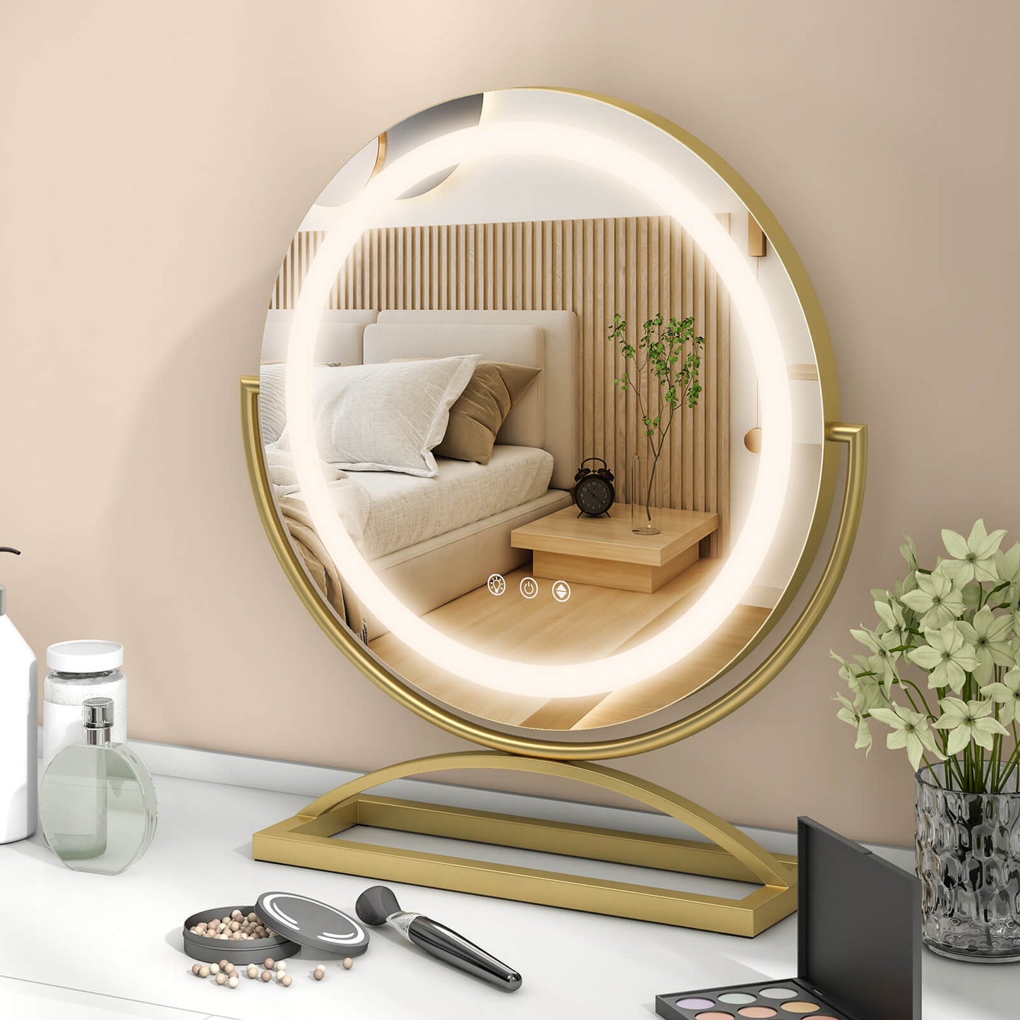 16 Inch Round Makeup Vanity Mirror with 3 Color Dimmable LED Lighting