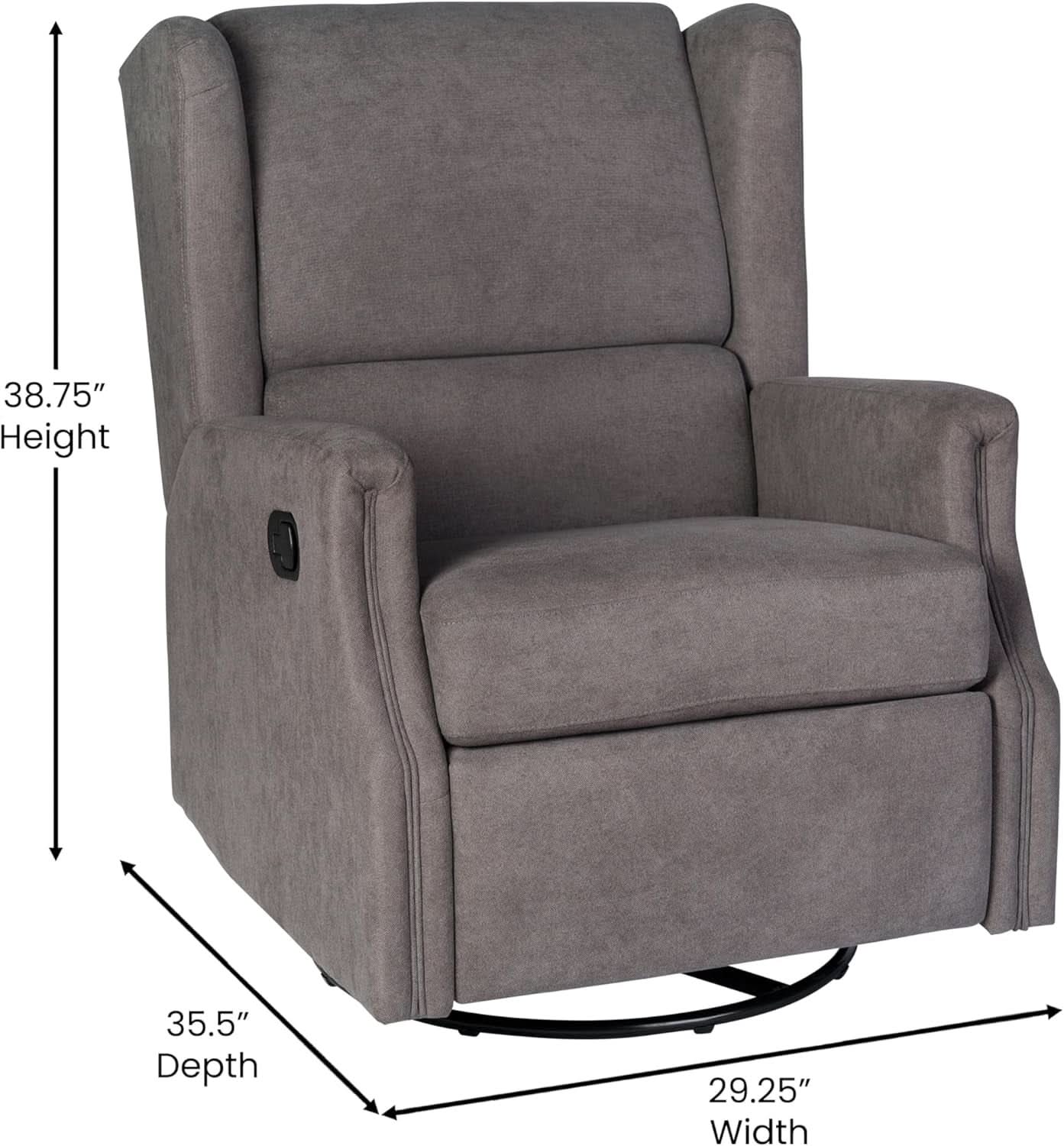 Omma Wingback Swivel Glider Recliner Dark Gray Upholstered