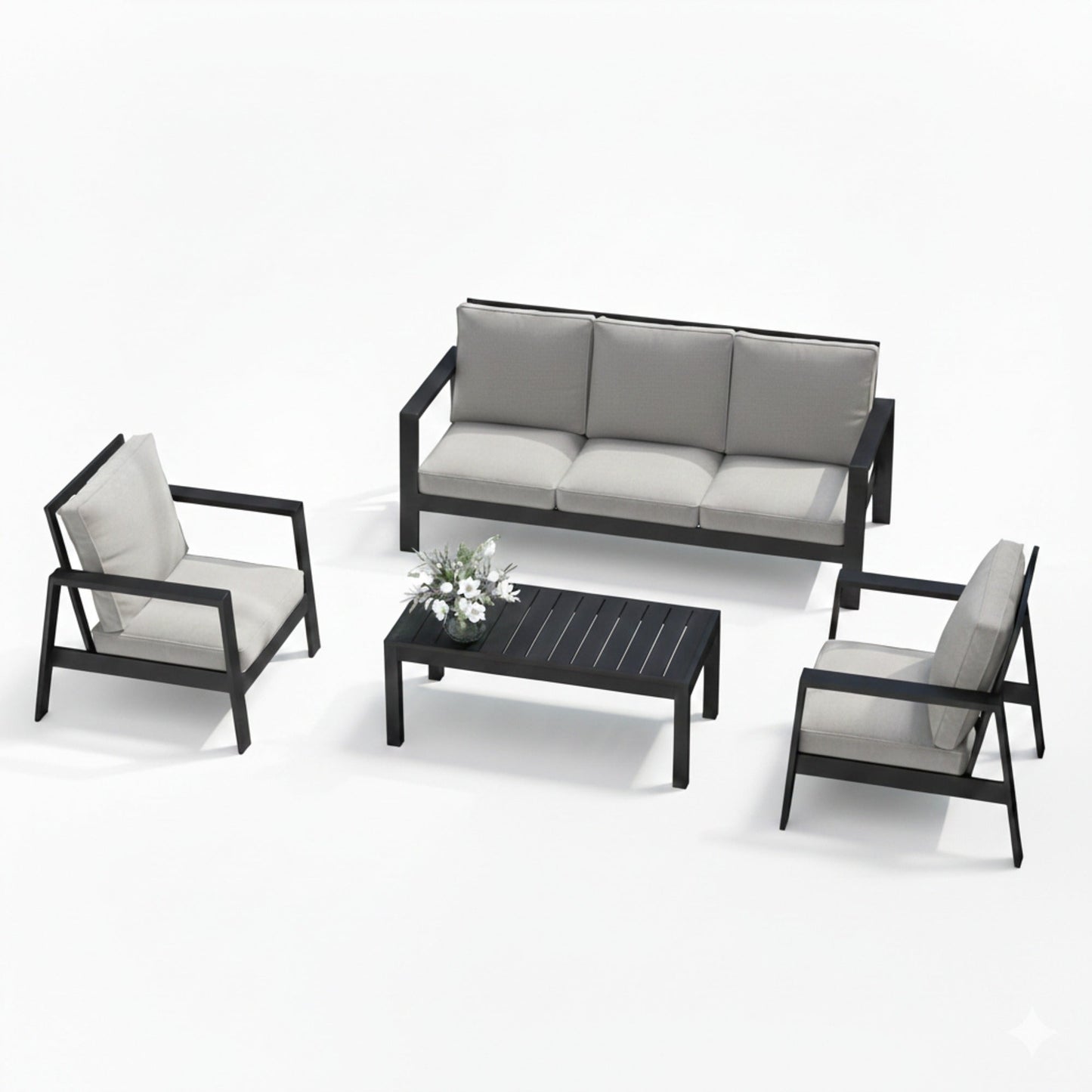 Outdoor Patio Set Aluminum Black Light Gray 4 Piece Seats 5