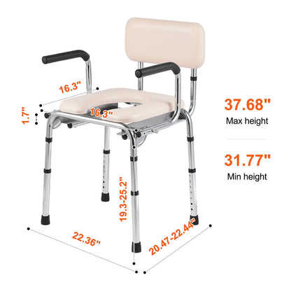 Commode Chair Padded Seat Drop-Down Arms 7-Level Adjustable Steel 350 LB