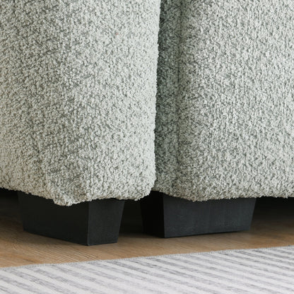 Sectional Sofa L-Shape Boucle Light Green 4 Seat Ottoman 110 In