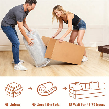 Sofa Bed Floor 5-in-1 Corduroy Gray Convertible Pillow Blanket 74.8 In