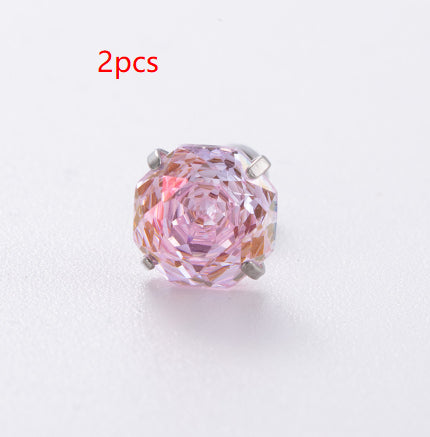 High-end, Brilliantly Reflective Octagonal Millennium Rose-cut Cubic Zirconia Stud Earrings