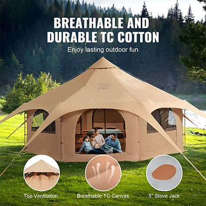 16FT Large Premium 4-Season 8-Person Bell Yurt Tent With Stove Jack (SAK75947)