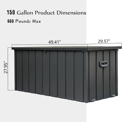 Outdoor Storage Box Steel Dark Gray Lockable 150 Gallon 660 LB Capacity