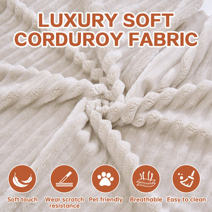 Sofa Floor Low Profile 5-in-1 Corduroy Cream Sleeper with Blanket 74.8 In