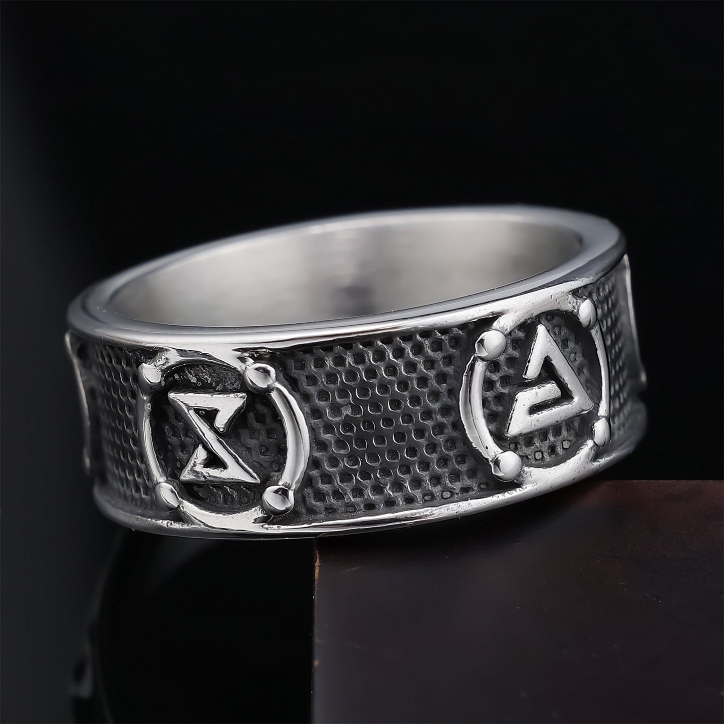 Retro-textured Personalized Stainless Steel Ring