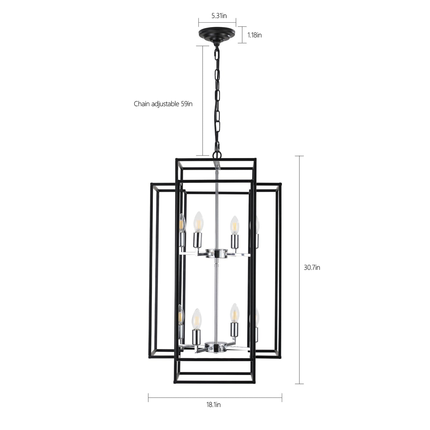 Chandelier 8-Light Black Chrome Geometric Industrial Metal Pendant 18 In