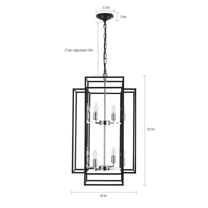 Chandelier 8-Light Black Chrome Geometric Industrial Metal Pendant 18 In